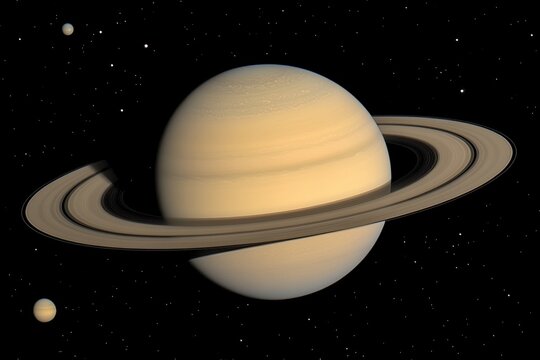 Majestic saturn with its iconic rings and moons in the vast expanse of space cosmic beauty planetary science astronomy - Powered by Adobe