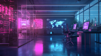 Obraz premium Cybersecurity operations center high-tech office digital environment futuristic view data protection concept