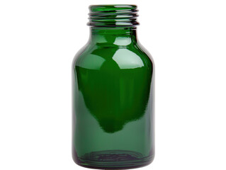 Green glass bottle showcase cutout background product photography studio environment close-up view elegant design