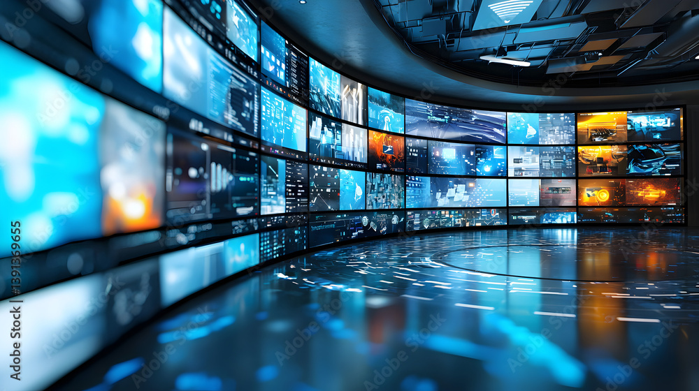 Poster dynamic display of digital content in a modern control room technological environment futuristic per