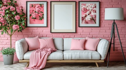 Stylish Pastel Themed Room with Pink Walls and Decorative Floral Accents