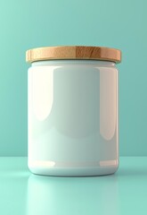 Realistic 3D Jar with Wooden Lid on Minimalist Background for Peaceful Aesthetic