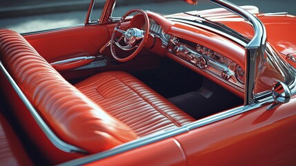 Naklejka premium Retro Inspired Car Interior Featuring Bold Cushions and Smooth Finishes