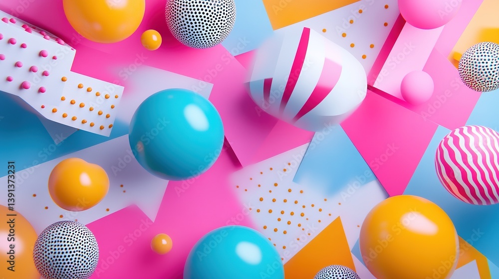 Aufkleber a 3d rendering pattern of floating geometric elements.