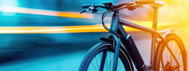 Fototapeta premium Sleek Electric Bicycle with Motion Blur at Urban Environment