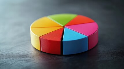 Obraz premium Colorful pie chart data analysis on dark surface