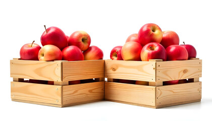 Two wooden crates filled with ripe, red apples, perfect for a healthy snack or meal.