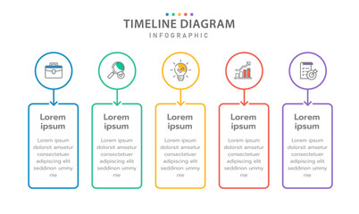 Infographic 5 Steps Modern Timeline diagram with rectangles and topics, presentation vector infographic timeline design layout.