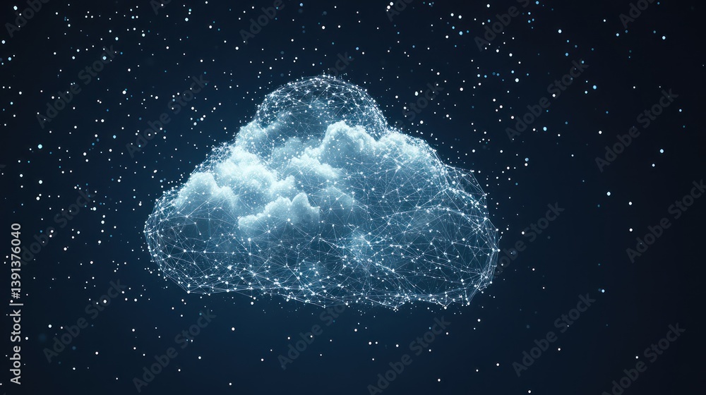 Aufkleber digital cloud data network, space background, futuristic technology, web hosting