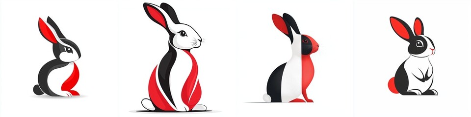 Obraz premium Simple Flat Vector Logo Depicting Peaceful Rabbit in Modern Design Style