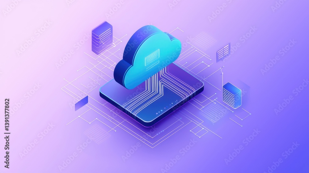 Poster modern cloud computing concept with data transfer and design elements