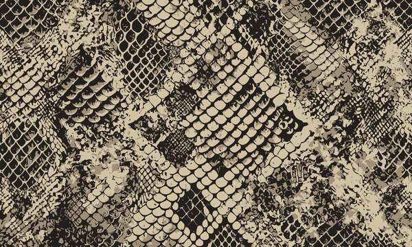 A high-contrast, grunge-style snake skin texture with intricate scales and distressed details, perfect for edgy and exotic design applications.