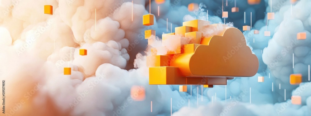 Poster cloud computing concept with colorful cubes and 3d cloud design