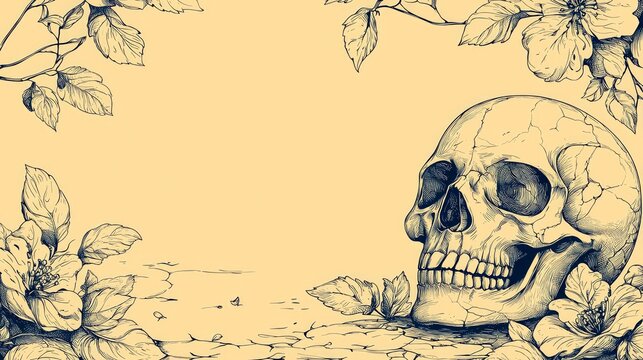 Memento Mori: A Darkly Beautiful Skull and Flowers Illustration
