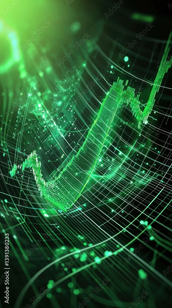 Poster abstract green digital wave with data visualization elements