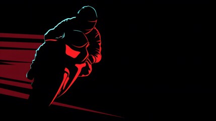 Silhouette of Biker rider leaning forward on racing