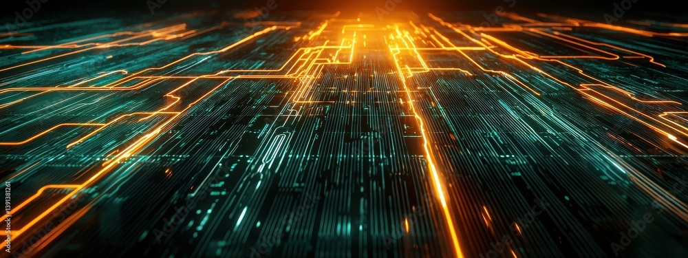 Poster abstract digital background with illuminated data flow patterns
