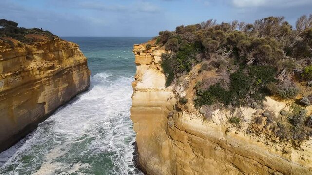 Drone View of Loch Ard Gorge Cliffs and Ocean