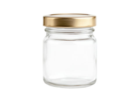 Stunning empty glass jar with gold lid cutout background studio environment minimalist viewpoint