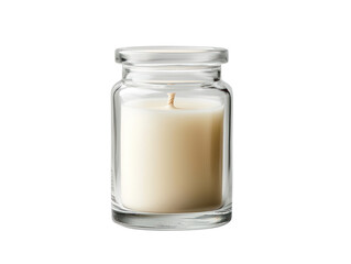 Elegant candle in glass jar home decor cutout background cozy atmosphere close-up view tranquility enhancer