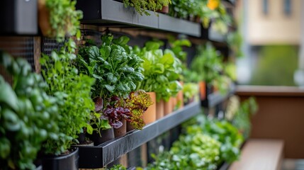 Urban Balcony Garden with Fresh Herbs and Vegetables