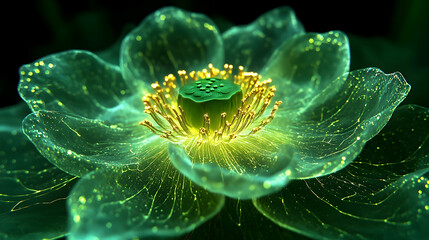 Obraz premium A glowing ethereal flower showing delicate petals and golden details