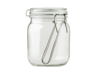 Glass jar with metal clip kitchen storage cutout background home decor clean minimalist design