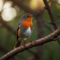 Fototapeta premium A robin bird in a tree singing song