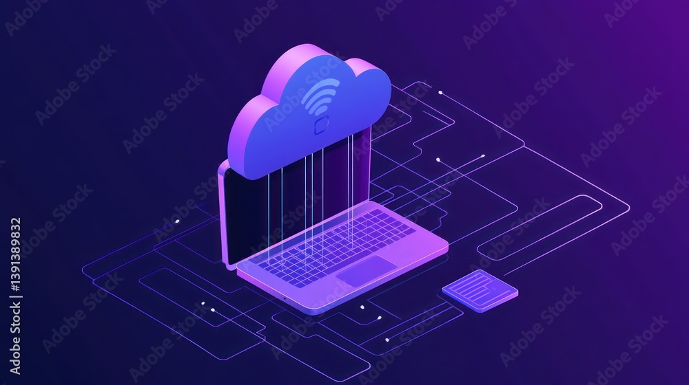 Poster laptop cloud computing wireless data transfer network technology