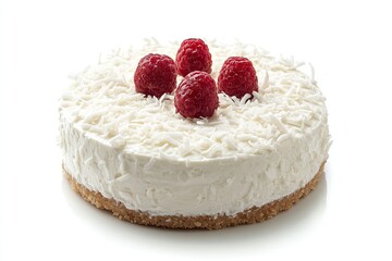 A realistic photo of Coconut Tres Leches Cake, hyper-realistic, isolated on white