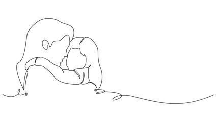 Minimalist line art portraying a tender mother and child embrace scene