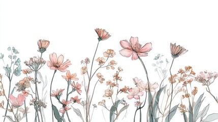Naklejka premium Beautiful seamless floral water color pattern Set, watercolor wild flowers, leaves and grass,Collection botanic garden elements. Vector isolated illustration in rustic or vintage style,copy space.