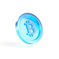 Obraz premium 3D Render of Blue Bitcoin Coin, Ideal for Cryptocurrency, Blockchain, and Digital Finance Representations