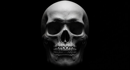 Fototapeta premium Dramatic Human Skull Front View Isolated Black Background
