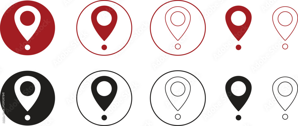 Poster set of map pin location icons. modern map markers vector isolated on transparent background. gps loc