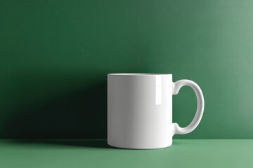 White ceramic mug with a minimalist calendar design featuring 21st March on a green background as an office accessory