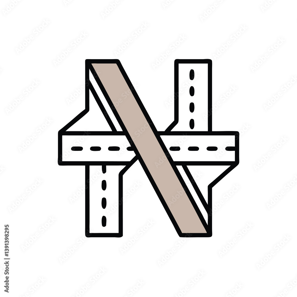 Poster isolated highway junction vector illustration in flat style with stroke and color fill