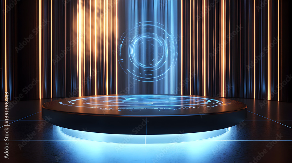 Poster displaying holograms in a futuristic environment tech studio photostock digital innovation close-up 