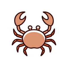 Simple Illustration Of A Brown Crab With Dark Brown Outline On White Background