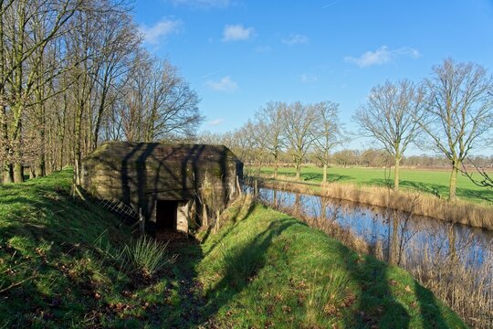 Bunker or casemate as part of the Grebbelinie on the Valleikanaal in the Netherlands
