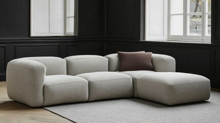 A stylish modular sofa with a cushion placed upon it
