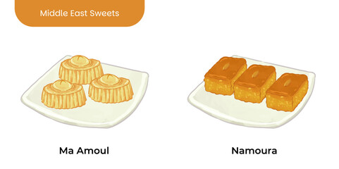 Middle East Sweets and Dessert Illustration Set Ma Amoul Namoura