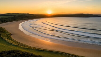 Fototapeta premium Sunset sky casting long shadows on the sea, with gentle waves forming abstract patterns