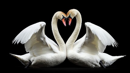 Fototapeta premium Two swans forming a heart shape with their necks.