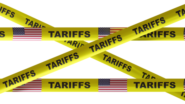 Import Tariff increase, Trade war concept. Tariffs text yellow tape isolated on white, transparent