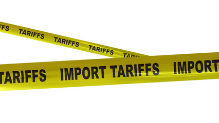 Import Tariff increase, Trade war concept. Tariffs text yellow tape isolated on white, transparent