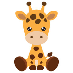 Cute sitting baby giraffe vector cartoon illustration