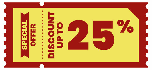 Fototapeta premium Yellow And Red Special Offer Discount Coupon Up to 25% Banner