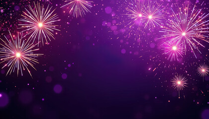 Naklejka premium A vibrant purple background features a display of bright fireworks creating a festive and celebratory scene.