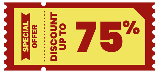 Fototapeta premium Yellow And Red Special Offer Discount Coupon Up to 75% Banner